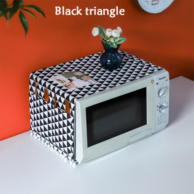Cotton Linen Fabric Dust Cover Microwave Oven Box Pastoral Style Towel: Black triangle