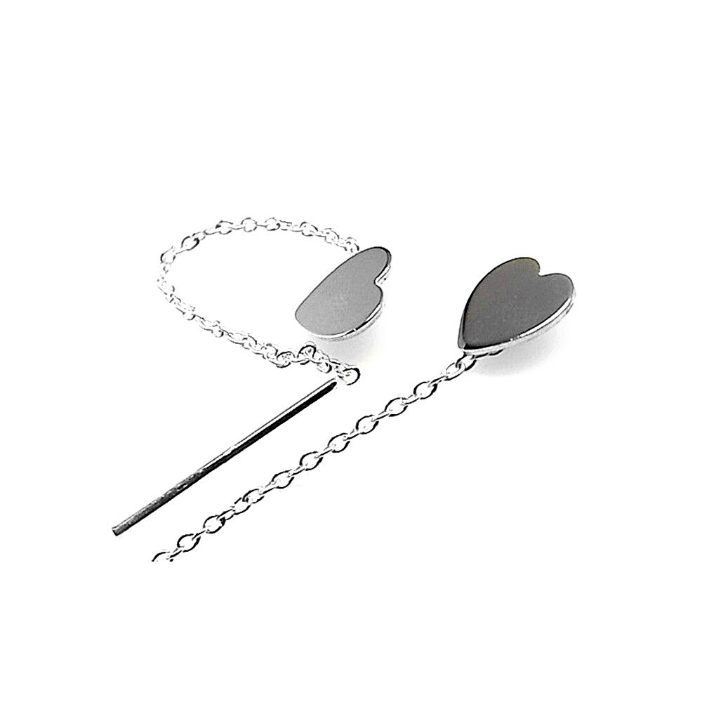 Boucles d'oreilles en argent Sterling 925mm femelle chaîne longue barre coeur lisse