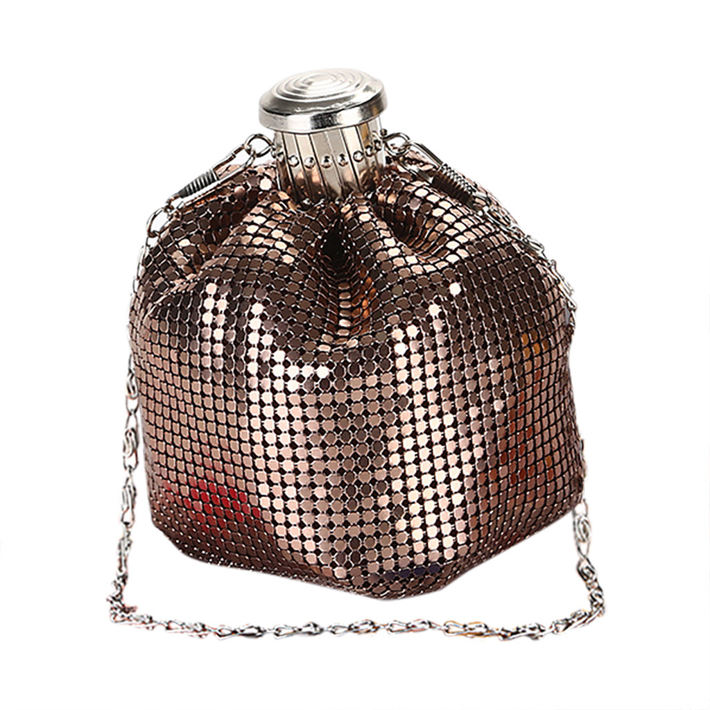 Mini Petaca roja hecha a mano para mujer, bolso de hombro de aluminio, bonito bolso para botella de vino, Ju5: Coffee