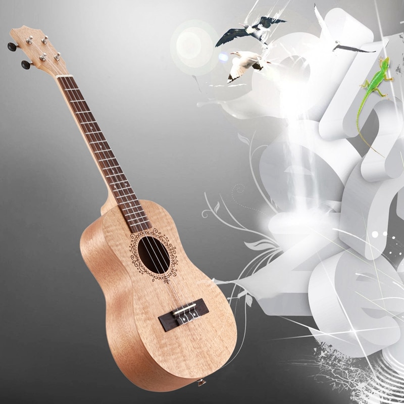 Ukelele portátil de 26 pulgadas, ukelele de madera de 18 pulgadas, ukelele Tenor de traste acústico, guitarra de Color madera, caoba, apto para ukelele principiante: Default Title