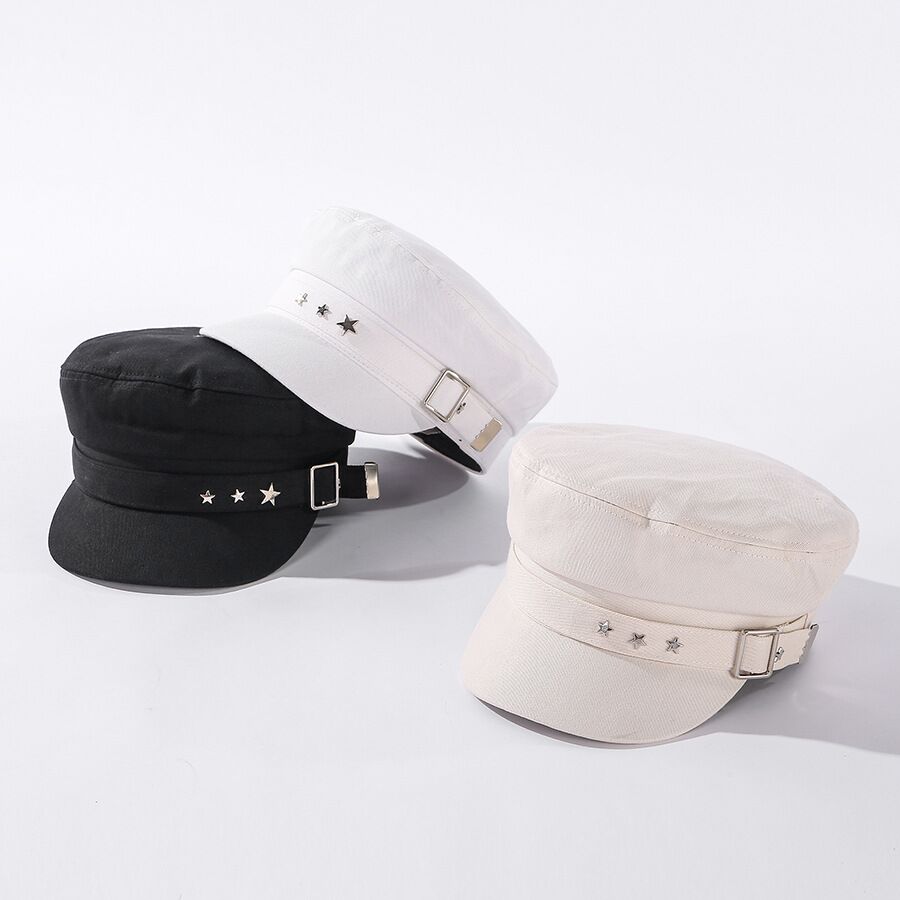 Gorras planas de color azul marino para mujer, gorras de sol fáciles de combinar con remaches, cómodas gorras casuales Retro de pintor, gorras de primavera y otoño para mujer