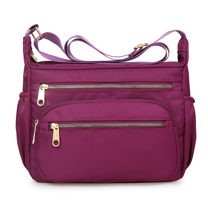 Multi-Functional Pockets Women's Shoulder Bag Durable Waterproof Light Nylon Fabric Messenger Bag Female: Purple