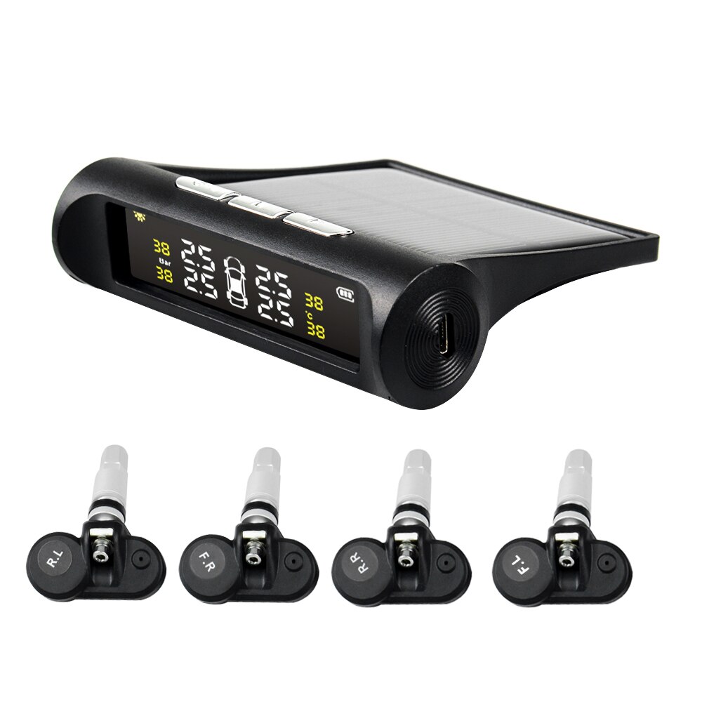 External / Internal Solar Power TPMS Car Tire Pressure Monitoring System LCD 4 Sensors for CARs Temperature Warning CAR Safety