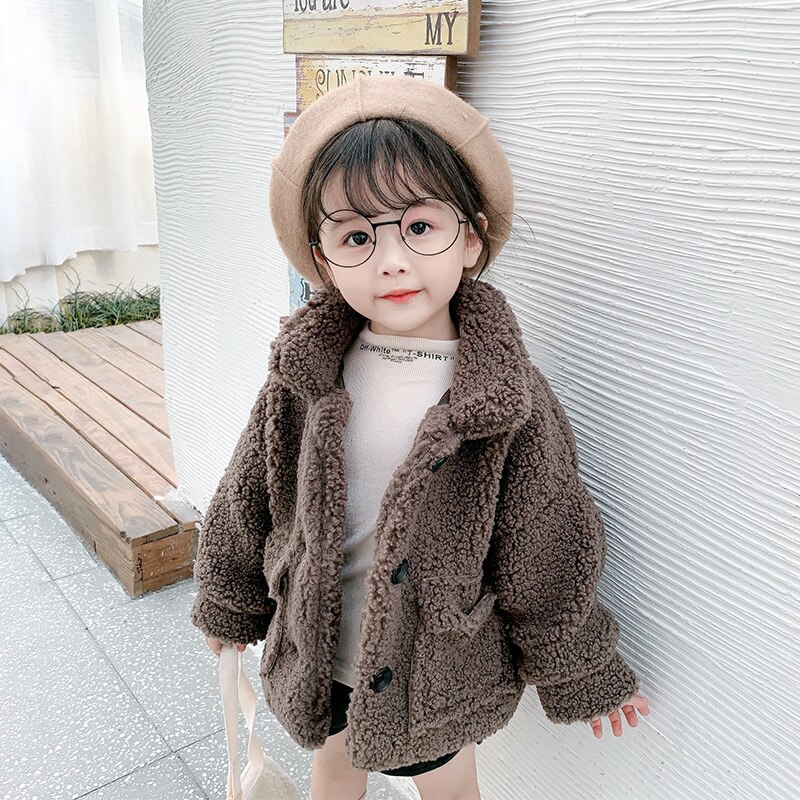 Baby Girls Winter Jackets Lambs Wool Coats Kids Warm Jackets berber Fleece Children Outerwear Girls Loose Coats Baby Overcoat: coffee / 4T