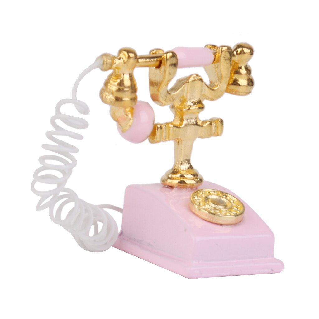 1/12 Retro Del Telefono Rosa Vintage Scrivania Telefono Miniatura casa delle bambole Giocattolo di Simulazione