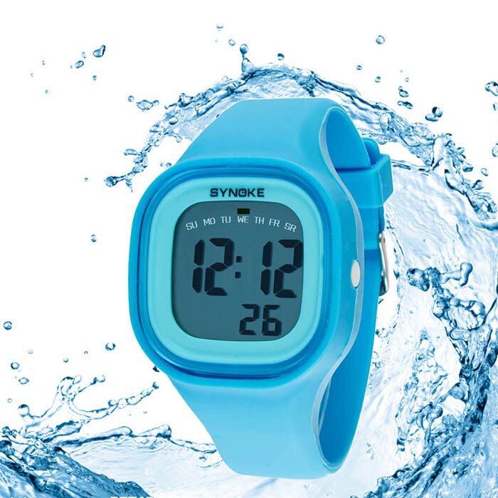 1Pc Silicone Led Light Digitale Rubber Sport Wrist Kind Horloge In Geel Blauw Roze Groen Rood Wit Zwart Dames horloge Kinderen: blue