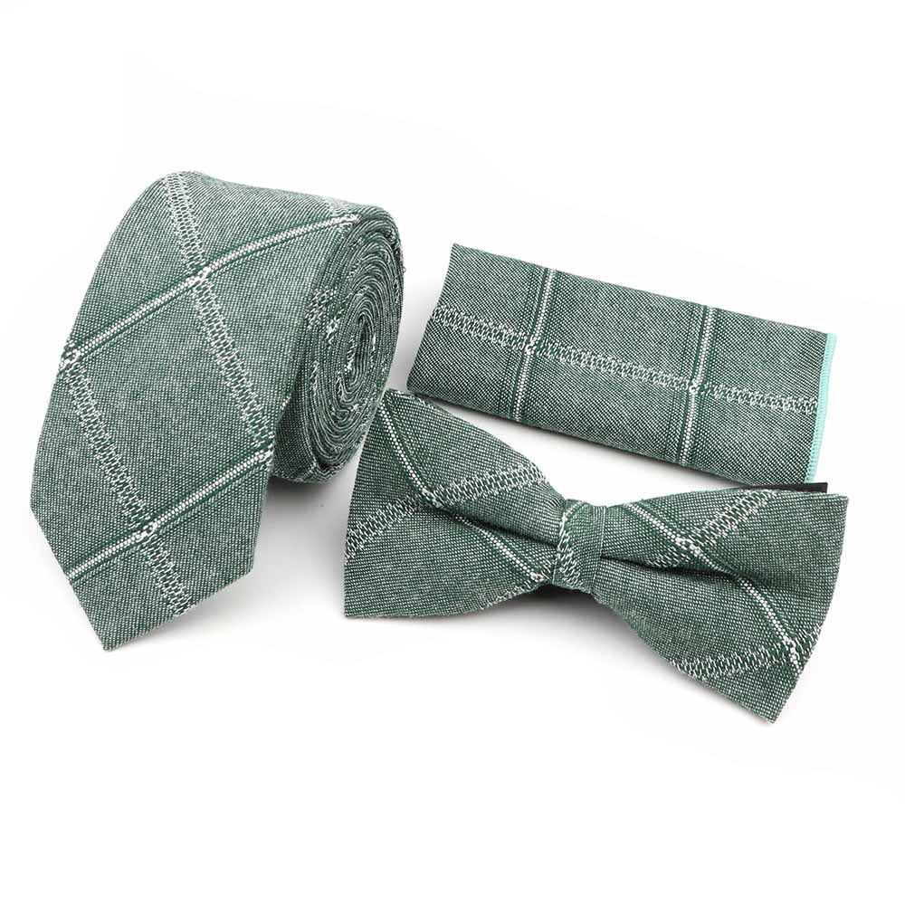 100% baumwolle Schönen Krawatte einstellen gestreift Plaid Braun Grau Grün Mens Krawatte Fliege Taschentuch Klassische Zubehör Jahrgang: 4