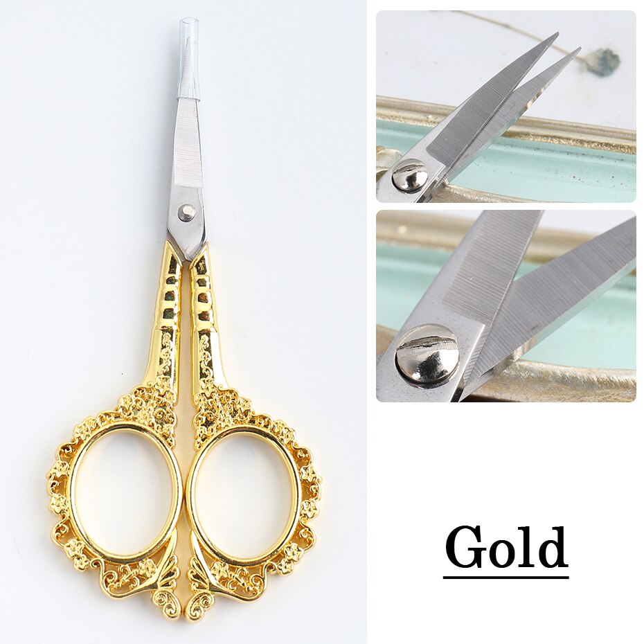 Tijeras para uñas estilo Retro, cortador de pelo de cejas y nariz, tijeras pequeñas de oro rosa para manicura, herramientas de maquillaje JI1852: Gold