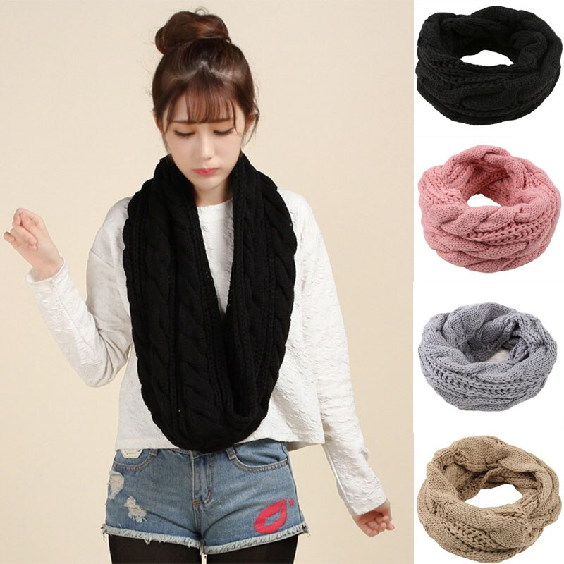 Twist bufanda tejida de mujer de cuello bufandas mezcla de lana Snud para las mujeres de punto de invierno grueso bufanda larga