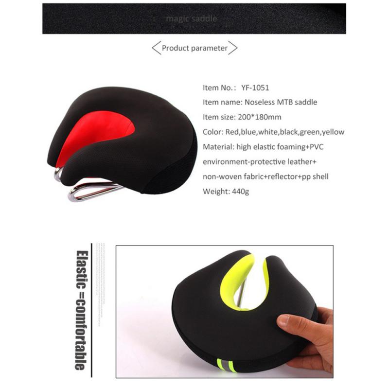 Sillín de bicicleta sin ruido, asiento de 5cm de espesor, súper suave y grueso, absorción de impacto, cómodo, con tiras reflectantes