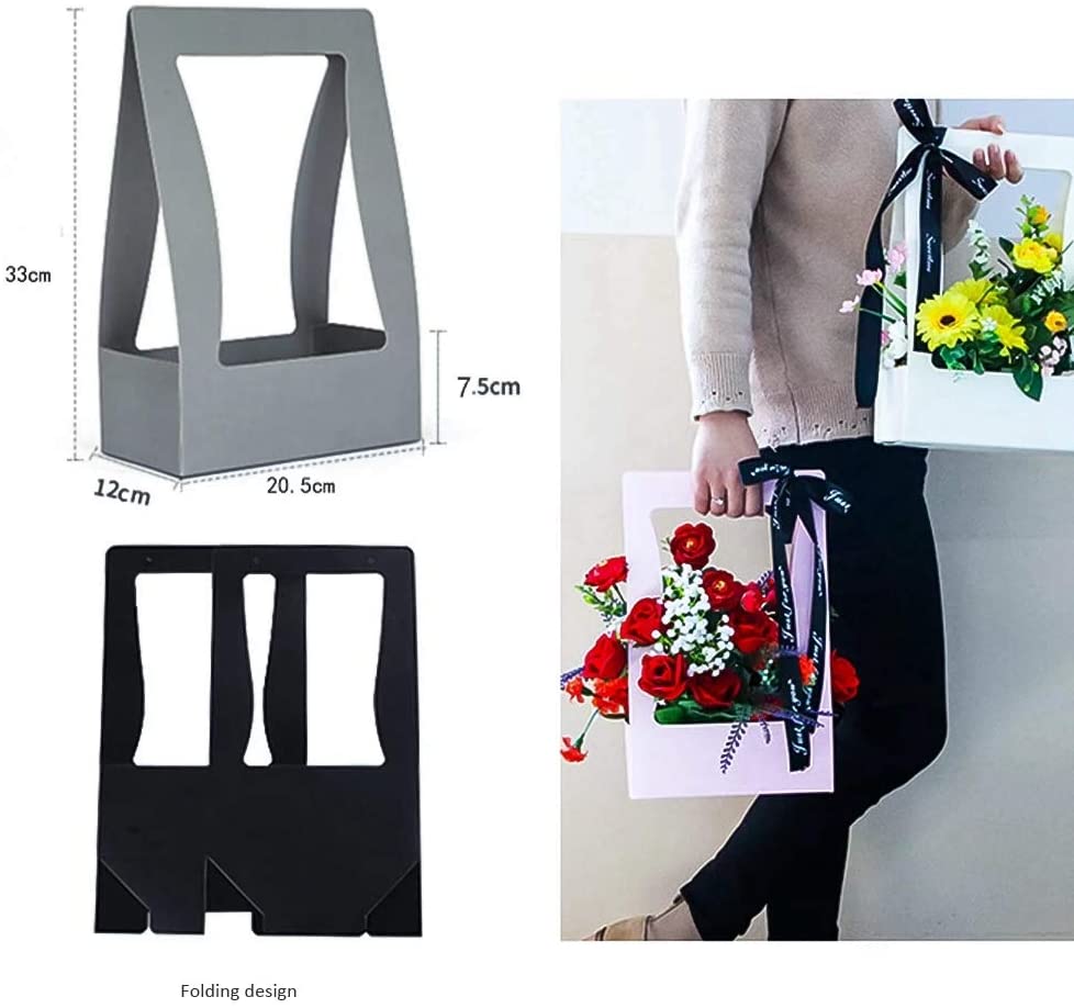 Sacs à fleurs portables pliables, sacs pour bouquets de fleurs, boîte avec poignée, sac d&#39;emballage en papier étanche, sac de transport de fleurs pour fleuriste
