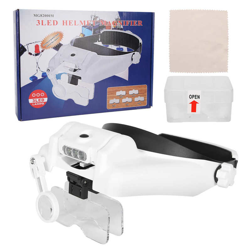 Glasses Magnifier Head Mount USB Charging Magnifying Glass with Adjustable LED Light Magnifier with LED: 03