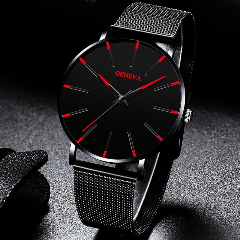 Geneva 1 luxe dameshorloge, eenvoudig, ultradun zwart roestvrijstalen mesh horloge, dameshorloge, zakelijk en casual, quartzhorloge