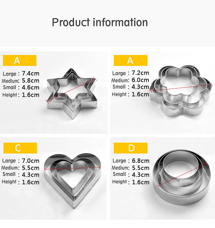 Mini Geometric Shaped Cookie Biscuit Cutter Rectangle Square Heart Triangle Round Tiny Circle Baking Stainless Steel Meta