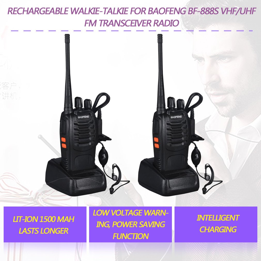 Baofeng BF-888S 2 PCS VHF/UHF portable FM Transceiver Rechargeable Walkie talkie Two Senses 5W 2-way ham radio comunicador EUplu