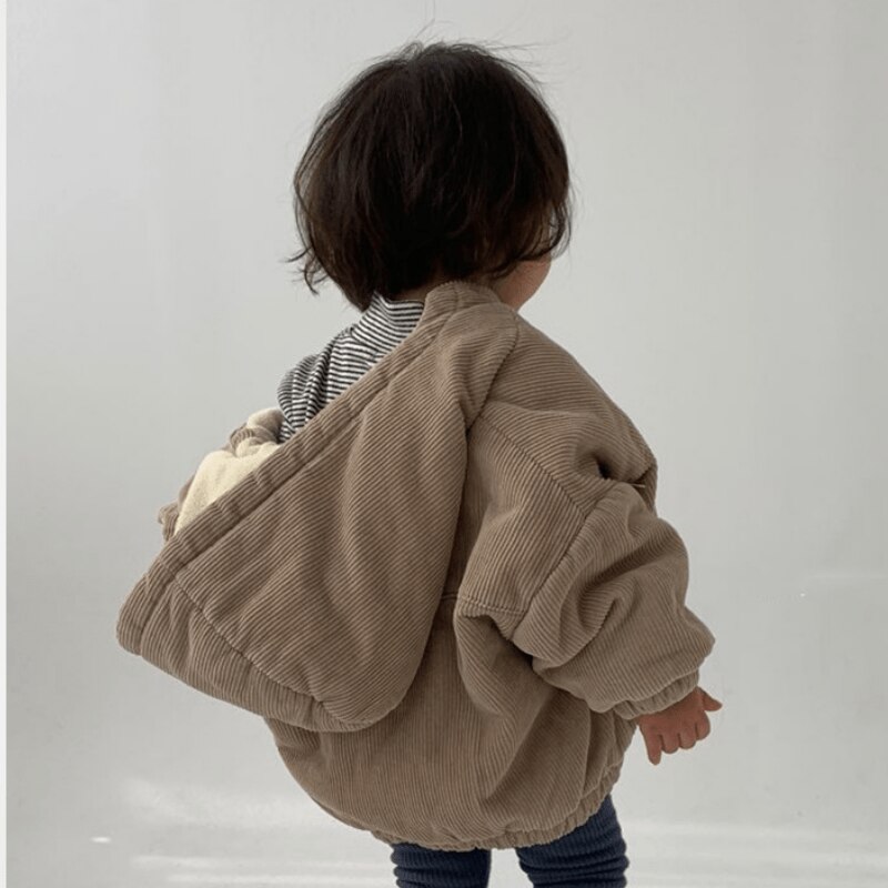 Pasgeboren Baby Jongen Meisje Corduroy Dikke Jas Baby Peuter Verdikte Vest Rits Lange Mouw Winter Babykleertjes Met Hoed 3-8Y