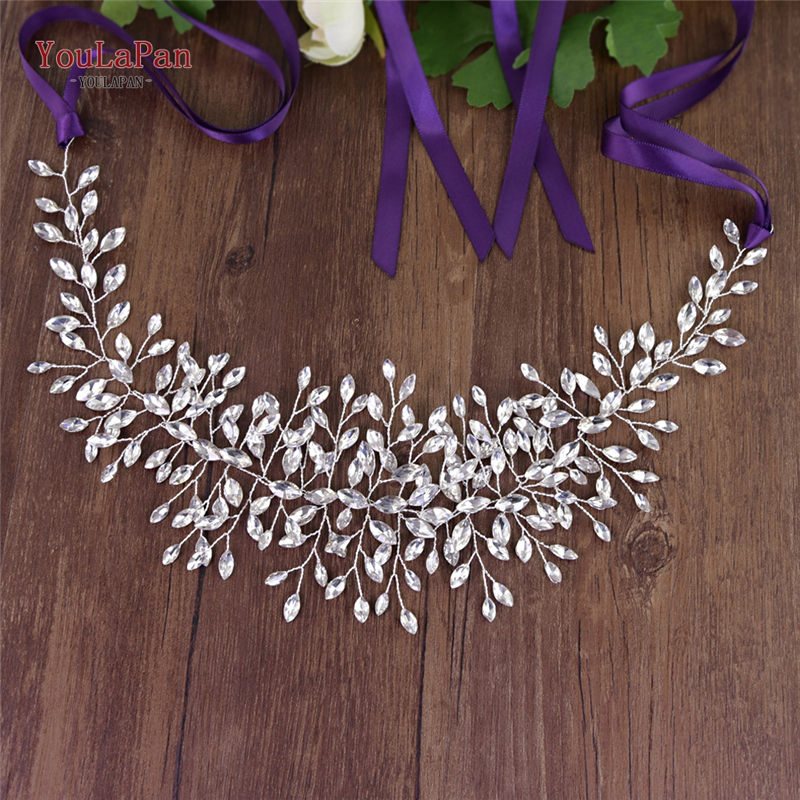 YouLaPan – ceinture pour robe de mariée, avec strass, en argent et diamant, rapide, SH237: Purple ribbon