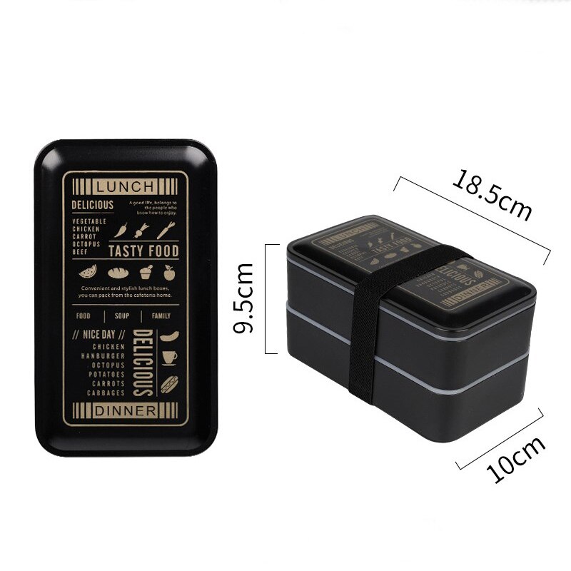 Double lunch box lunch box plastic breakfast dinner student food container black portable lunch box microwave heating 2000ml