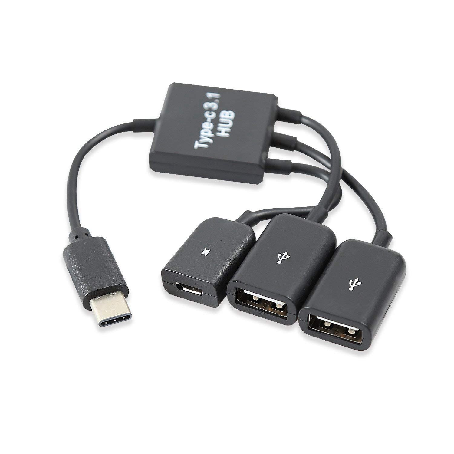 USB 3.1 Type C mâle à 2 double USB A 2.0 femelle + Micro-USB femelle 3 en 1 HUB OTG
