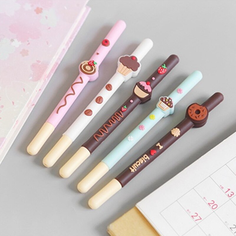 5 stücke ICH Liebe Keks Stift einstellen Nette Schokolade Obst Kuchen Schwarz Farbe Gel Tinte Stifte für Schreiben Unterschrift Schule Schüler vergeben F710
