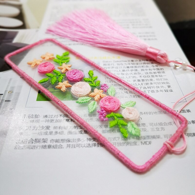 Chinese Flower Pattern DIY Bookmark Embroidery Kit with Hoop Needlework Cross Stitch Handmade Craft Sewing Art Unfinished Kit: 7