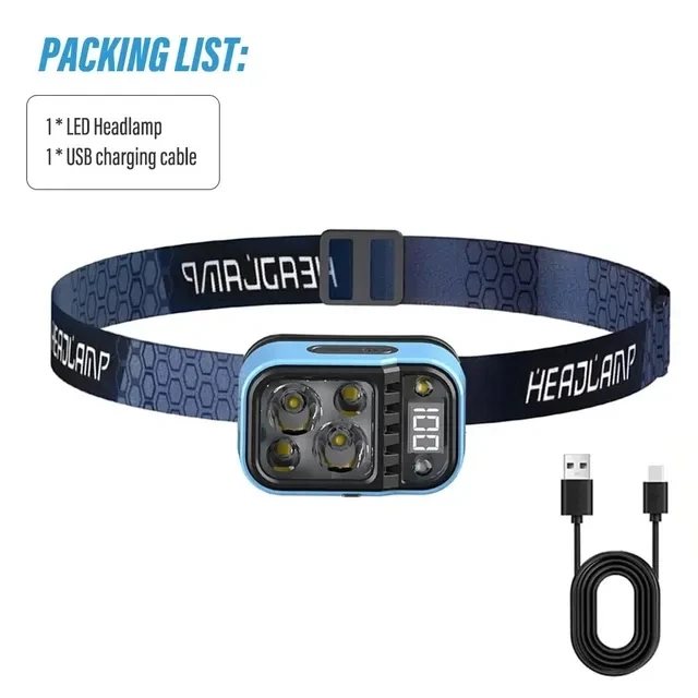 Usb genopladelig multifunktionel led-sensorpandelampe med strømdisplay udendørs vandtæt camping fiskeri nødlampe: Kold hvid / Guld