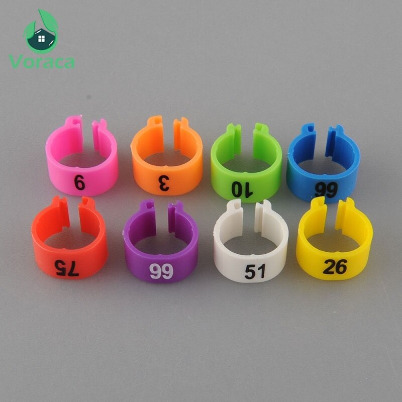 100Pcs Poultry Leg Bands Bird Pigeon Parrot Duck Hen Rings Clip 1-100 Numbered Poultry Leg Rings 10 Colors Pet Product 10.5mm