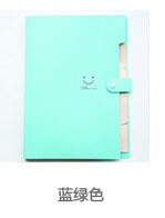 Cute Smile 5 Pocket File Folders High Capacity Plastic Envelope Folder Paper ClipPaper Receiver storage organ bag: Blue-green