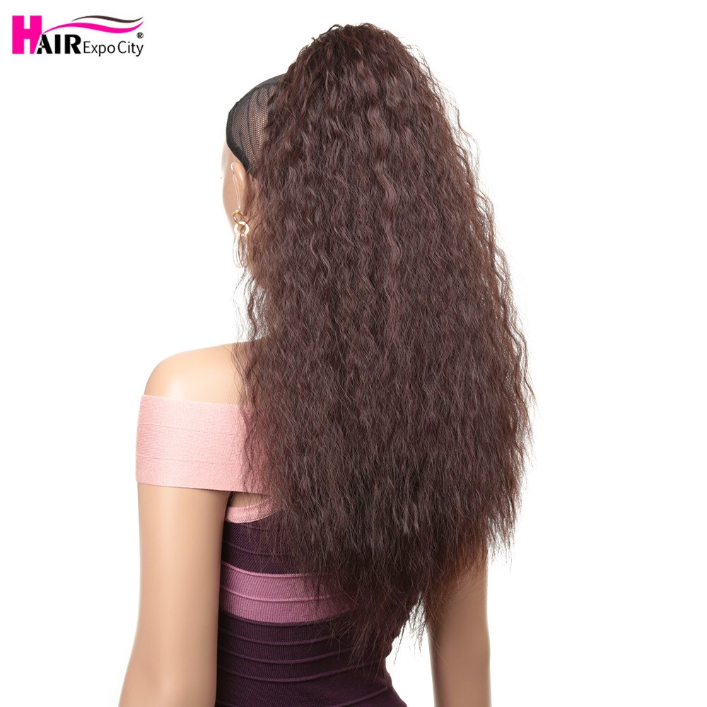 Extensions capillaires synthétiques, 24 pouces, postiche longue, crépue, lisse, queue-de-cheval avec Clip, postiche Afro pour femmes, Expo City