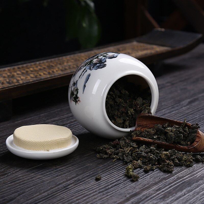 Chinese Pattern Ceramics Tea Caddy Portable Travel Tea Cans Tea Canister Sealed Storage Bottles Spice Food Jars Home Decor