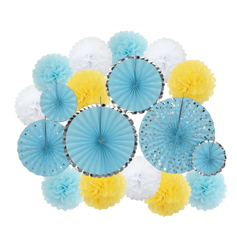 Lente Party Favor Goud Groen Set Vouwen Opknoping Papier Pom Pom Fans Baby Shower Kids Meisje Jongen Verjaardag Decoratie