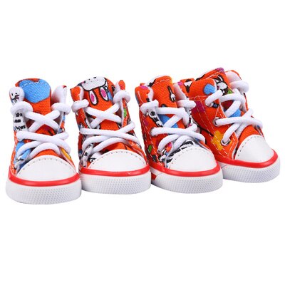 Zapatillas deportivas para perros pequeños, zapatos para mascotas, botas de primavera y otoño, calzado antideslizante para cachorros, 4 unids/set por juego,: Orange / 4