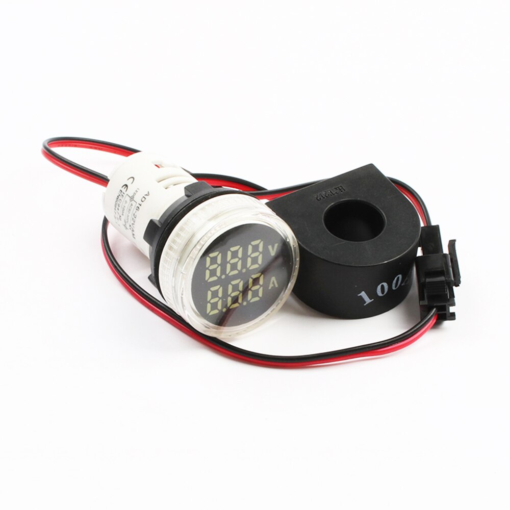 Mini Digitale Voltmeter Amperemeter 22Mm Ac 60-500V 0-100A Amp Volt Voltage Tester Meter Dual Led Indicator pilot Lamp Licht: WHITE