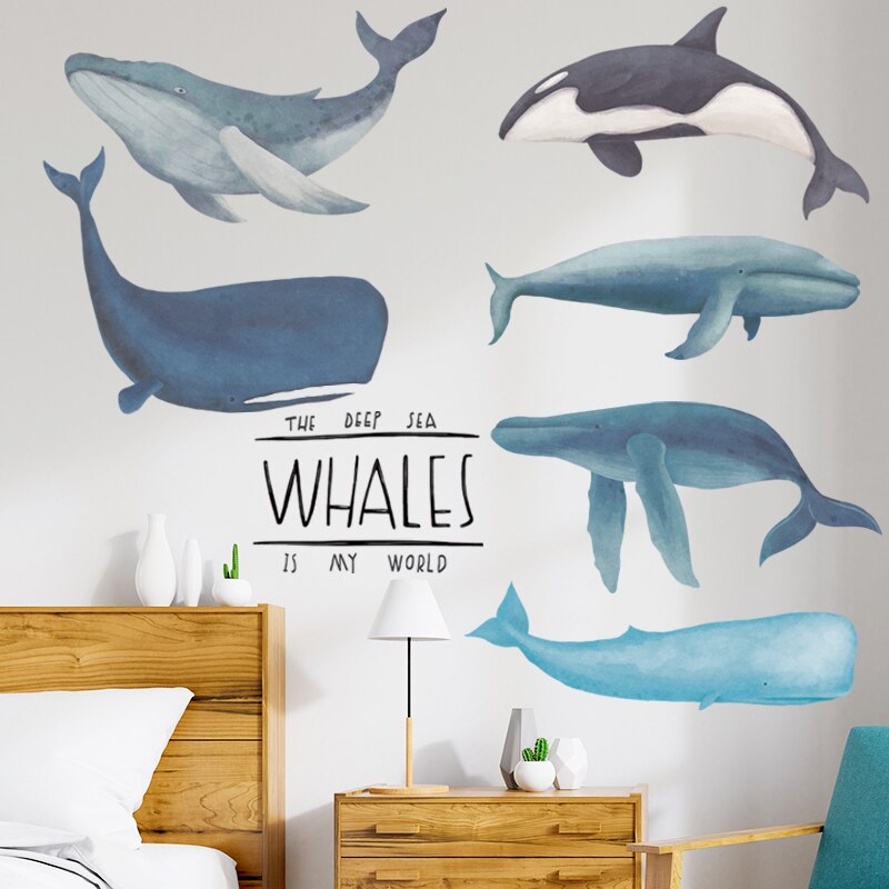 DIY Cartoon Ocean Animals Whale Dolphin Sharks Wall Stickers for Kid's Room Decor Bedroom Bathroom Decoration art Mural Decals: Pink