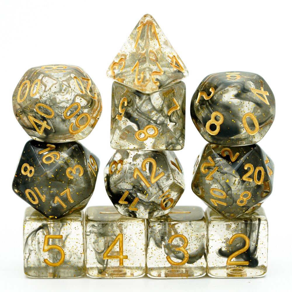 11pcs/set DND Dice D&D Dice D4 D6 D8 D10 D% D12 D20 Polyhedral Games Dice Set for Table Games MTG RPG: Black with Gold