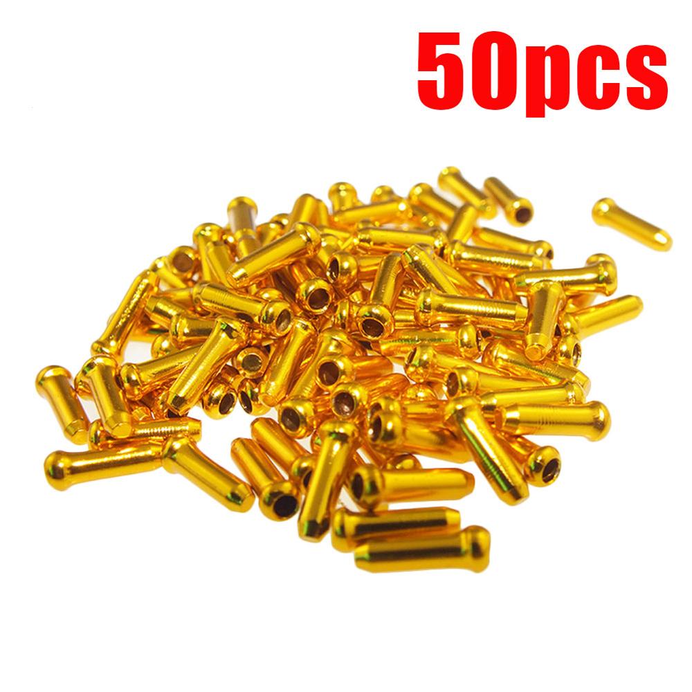 50Pcs Fiets Versnellingspook Core Cap Brake Draad End Core Cap Inner Sleeve Gear Shift Brake Cable Core Cap aluminium Anode: Gold