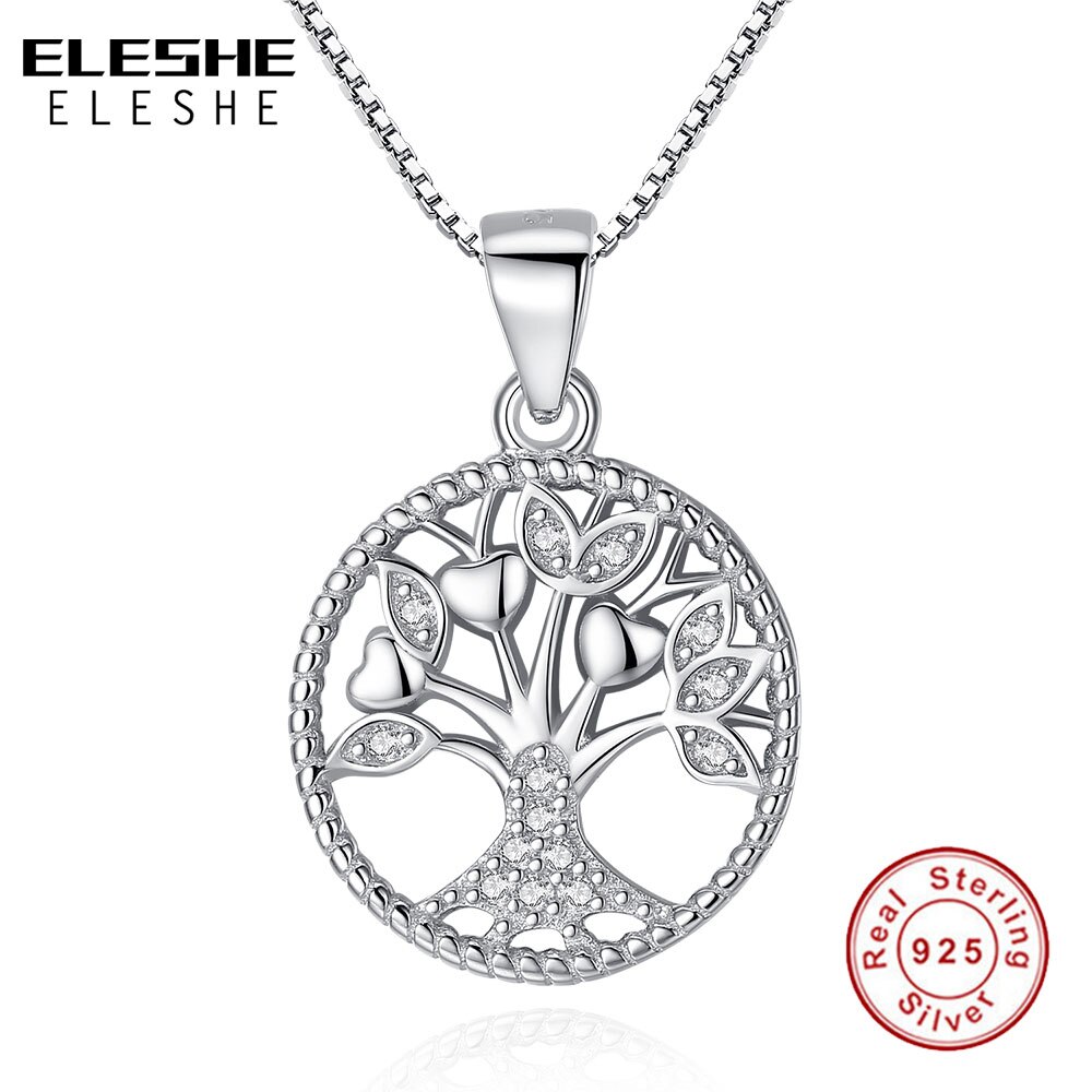 ELESHE Echt 925 Sterling Silber Familie Baum des Lebens Anhänger Halsketten Für Frauen Mit Kette Schmuck