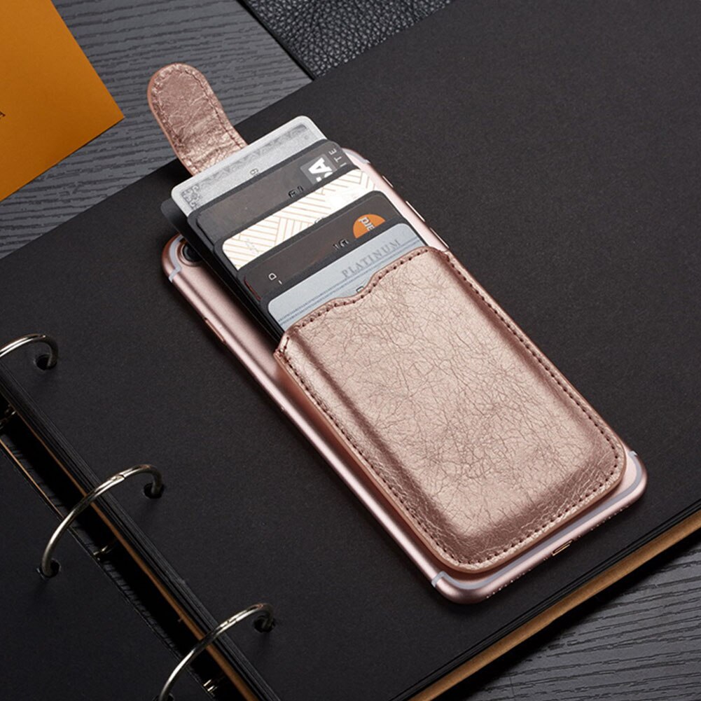unisex Aufkleber Lagerung Tragbare Tasche Klebstoff Brieftasche Tasche Stock-auf PU Leder Multifunktionale Telefon Zurück Karte Halfter: Rose Gold