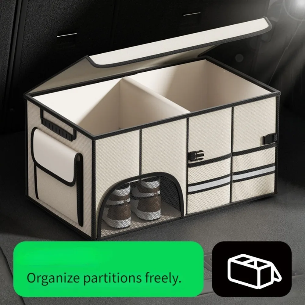 Car Trunk Organizer Vehicle Box with Lid Waterproof Storage Box Universal Accessory Multi-Compartment Collapsible Storage Boxes