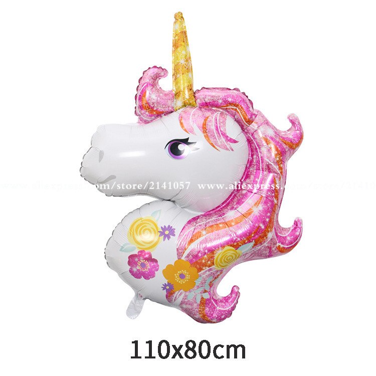 3D dessin animé en aluminium rose licorne feuille ballon enfants fête d'anniversaire décoration ballon bébé douche fournitures garçon fille jouet: 117x87cm pink