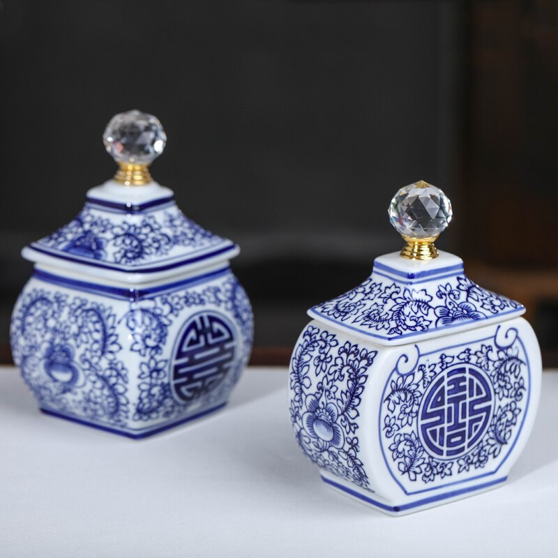 Jingdezhen porselenskrukke blå og hvit keramisk gryte hjemmeinnredning rom veranda lagring gryte te krukke lagring og dekorasjon