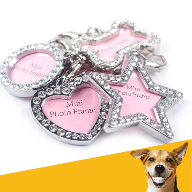 1pc hundekat-id-tags mini-benform pet-tags anti-mistet adressekort diamantvedhæng til hundehalsbånd