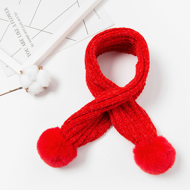 enfants hiver écharpe pompon bébé écharpe garçons filles écharpes à tricoter fausse fourrure boules Intersection forme enfants anneau écharpe: ZK009 red