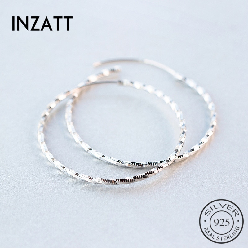 Inzatt Real 925 Sterling Zilver Minimalistische Hyperbool Ronde Sparkling Big Hoop Oorbellen Voor Verjaardag Party Mode-sieraden