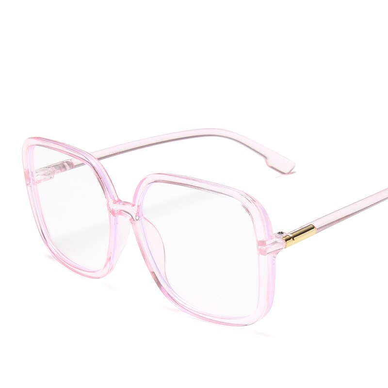 Overdimensionerede firkantede brilleramme til kvinder vintage store gennemsigtige briller læsebriller klar linse optisk brillestel: Klar lyserød