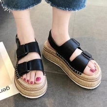 YEELOCA Sommer Neue Leinen Einlegesohle Offene spitze Leder Sandalen Hanf Plattform Sandalen Frauen Schuhe Fischer Haken & Schleife alias Mujer