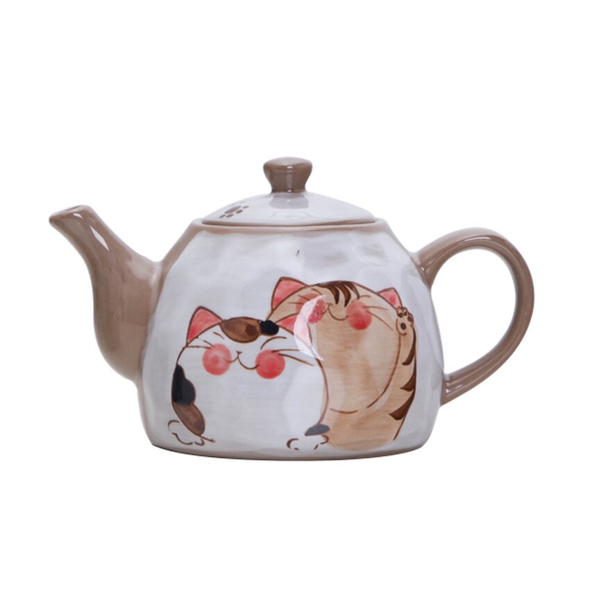 Japansk stil keramisk teservis kattserie lerkanna tekopp handmålad färgad keramik kattmugg för te mjölkkanna