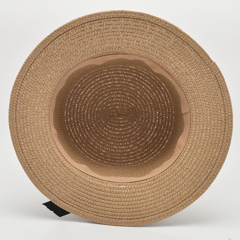 Sombrero de playa de chicas, novedad del en Sombrero de Panamá informal para mujer, sombrero de paja clásico con lazo para mujer, sombrero plano para el sol, sombrero Fedora para mujer