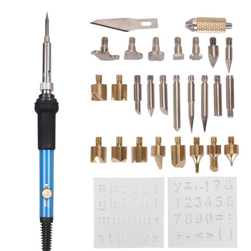 28 pçs ferro de solda ajustável escultura pirografia ferramenta gravação de madeira queima caneta conjunto dicas de solda kit ue/eua/reino unido plug