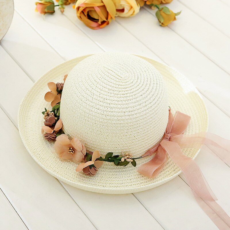 HSS Novo Guirlanda de flores Chapéus De Palha Senhora praia verão Chapéu chapéu de Sol Das Mulheres 2018 Moda Viagem Arco Chapéus: White
